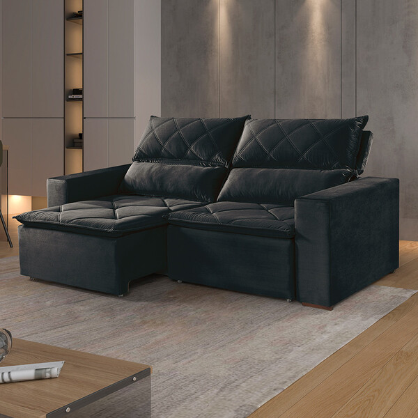 Estofado Milan 2 Lugares 180 Veludo Paris Pés De Madeira Tale