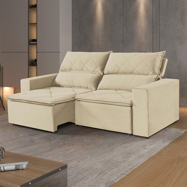 Estofado Milan 3 Lugares 220 Veludo Paris Pés De Madeira Tale