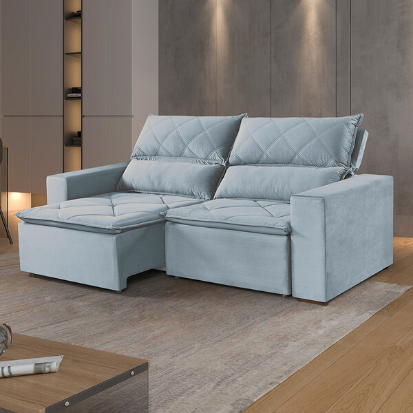 Estofado Milan 3 Lugares 220 Veludo Paris Pés De Madeira Tale