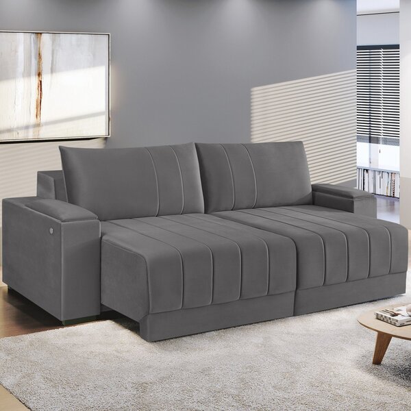 Estofado Retrátil 290cm Com Usb Línea Estofart Cinza