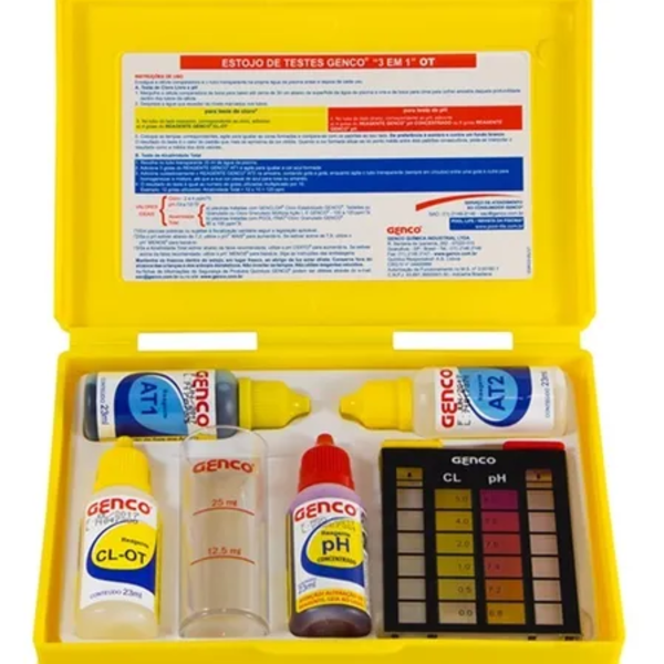 Estojo Testes Analise 3em1 Ot Cloro Ph Alc E Dureza Calcica