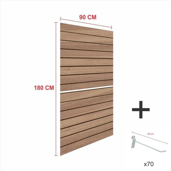 Expositor Canaletado Amadeirado 180cm X 90cm 70 Ganchos 20cm