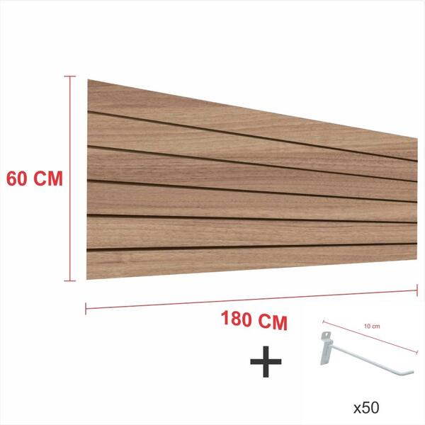 Expositor Canaletado Amadeirado 60cm X 180cm50 Ganchos 10cm