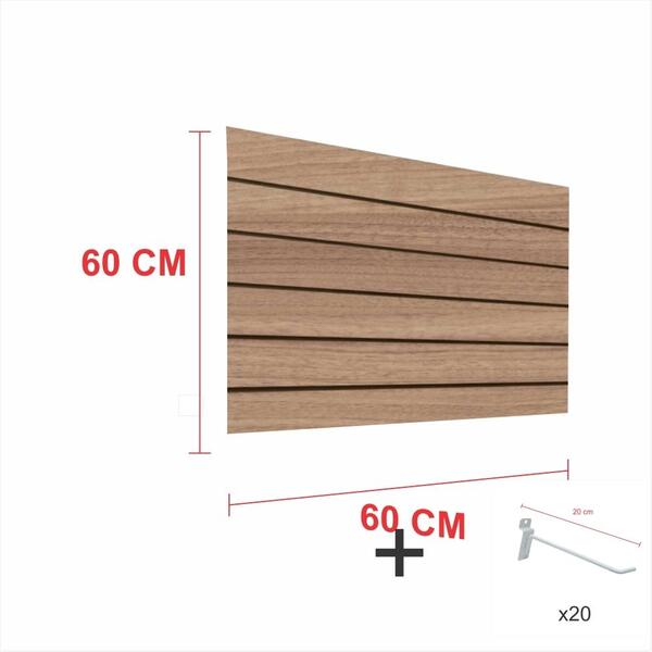 Expositor Canaletado Amadeirado 60cm X 60cm20 Ganchos 20cm