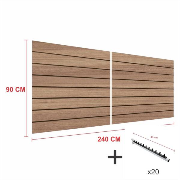 Expositor Canaletado Amadeirado 90cm P 240cm 20 Ganchos Rt 40