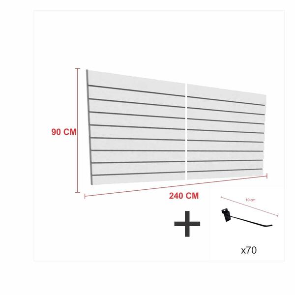 Expositor Canaletado Cinza 90cm P 240cm 70 Ganchos 10cm
