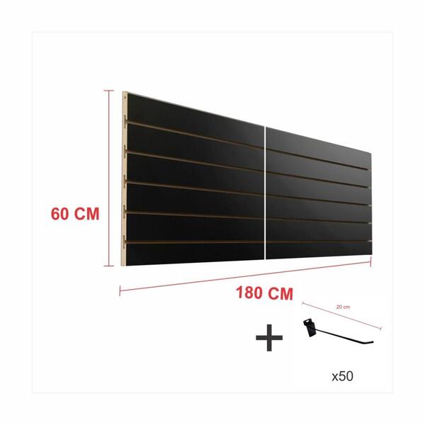 Expositor Canaletado Preto 60cm X 180cm50 Ganchos 20cm