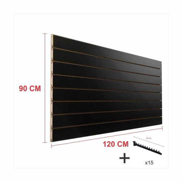 Expositor Canaletado Preto 90cm P 120cm15 Ganchos Rt 40cm