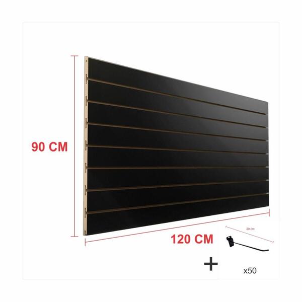 Expositor Canaletado Preto 90cm P 120cm50 Ganchos 20cm