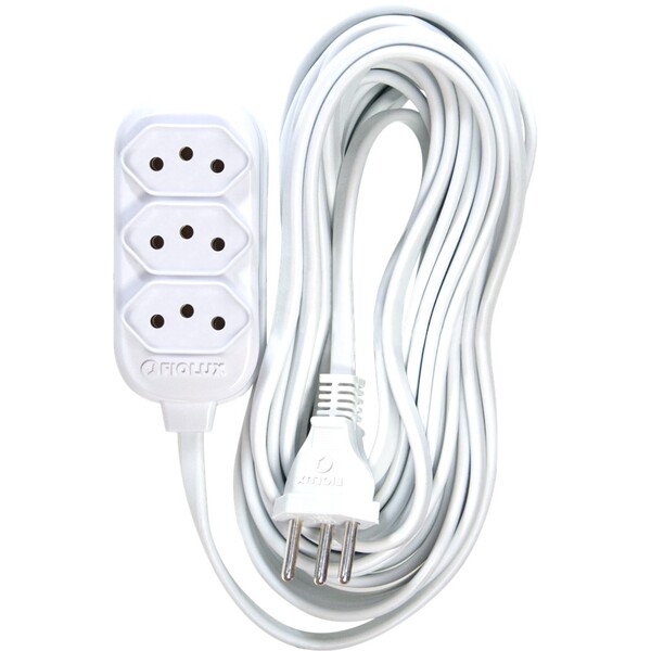 Extensão 3 Metros Tripolar Branca Com 3 Tomadas 2p+t Fiolux