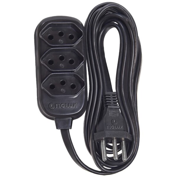 Extensão 3 Metros Tripolar Preta Com 3 Tomadas 2p+t Fiolux