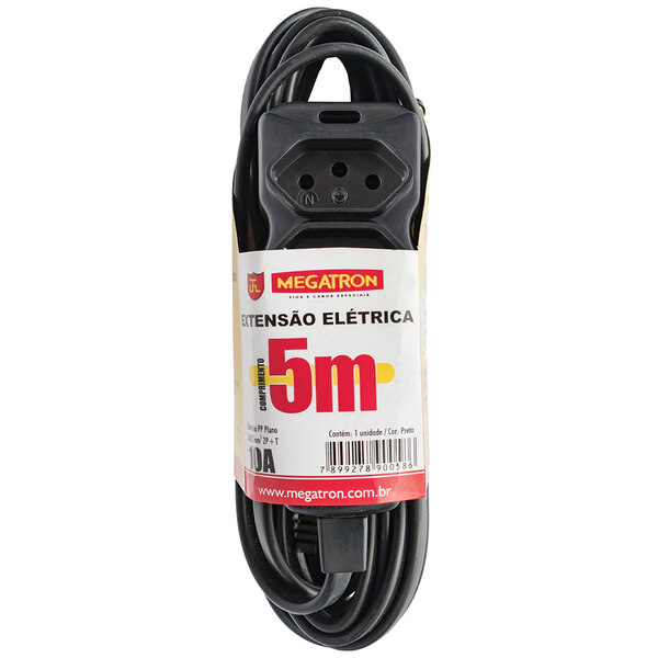 Extensão Cabo Pp Plano 3x0,75 5 Metros Preta