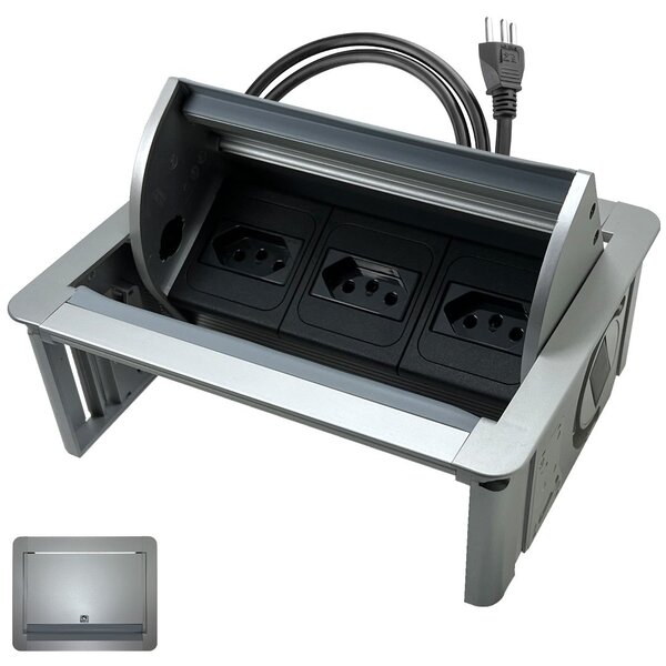 Extensão Caixa De Tomada Embutir Com Tampa Alumínio 3 Tomadas