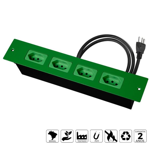 Extensão Caixa De Tomada Embutir Em Aço 4 Tomadas 10a Brasil