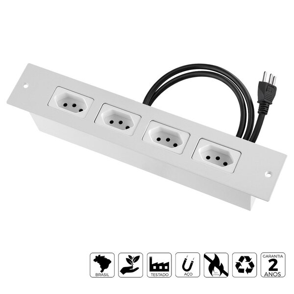 Extensão Caixa De Tomada Embutir Em Aço 4 Tomadas 10a Brasil