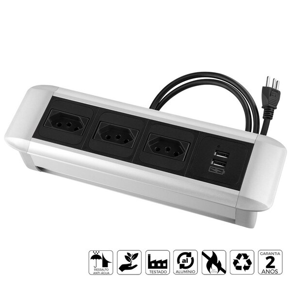 Extensão Caixa De Tomada Embutir Em Alumínio 3 Tomadas 10a  1