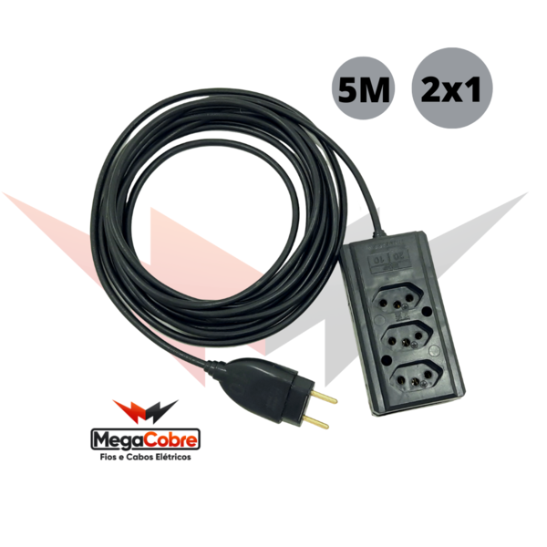 Extensão Com 5 Metros Cabo Pp Reforçado 2x1,0mm