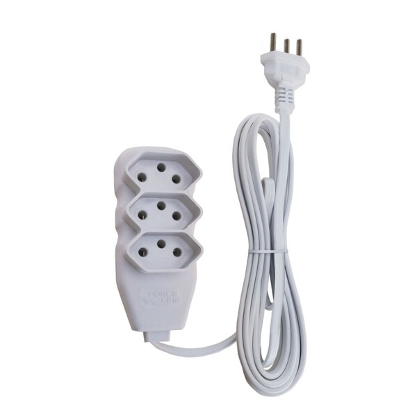 Extensão com Protetor Rearmável 3 Metros 3 Tomadas 10A Branco Force Line