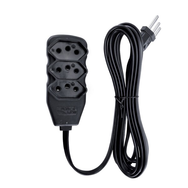 Extensão com Protetor Rearmável 3 Metros 3 Tomadas 10A Preto Force Line