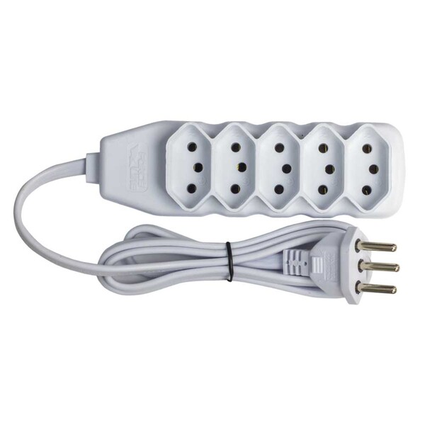 Extensão com Protetor Rearmável 3 Metros 5 Tomadas 10A Branco Force Line