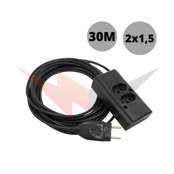 Extensão Dupla De Maquinarios Cabo Pp 2x1,50mm Com 30 Metros