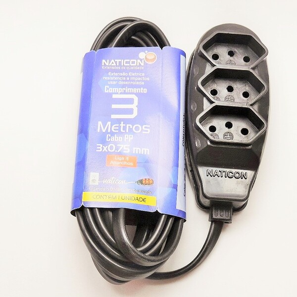 Extensão elétrica 3 tomadas régua extensão residencial bivolt