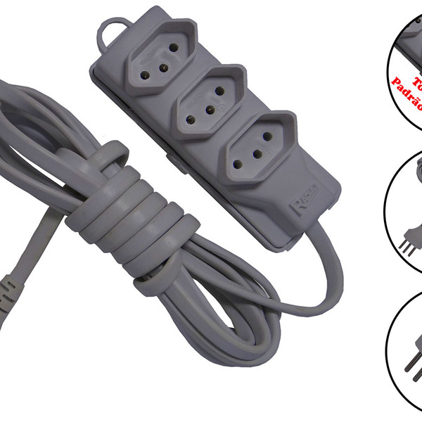 Extensão Elétrica Cinza 3 Metros Com 3 Tomadas 2p+t Radial