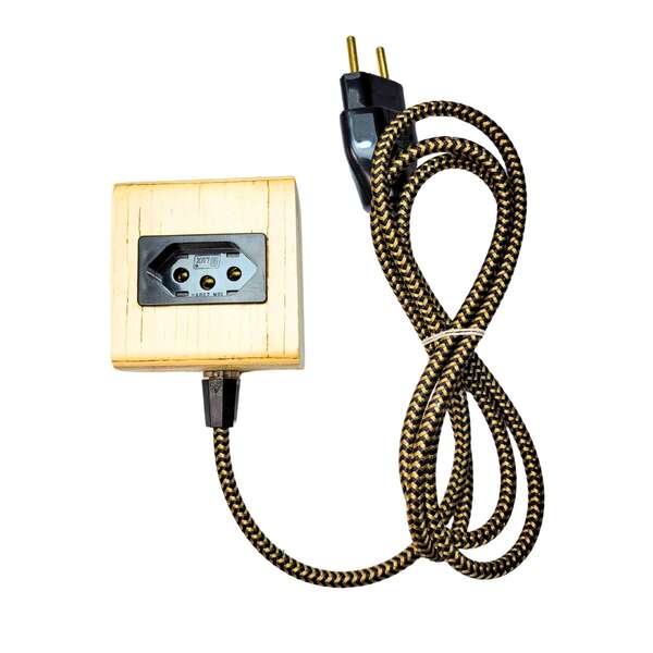 Extensão Elétrica Decorativa Madeira Sustentável 1 Tomada 1.5