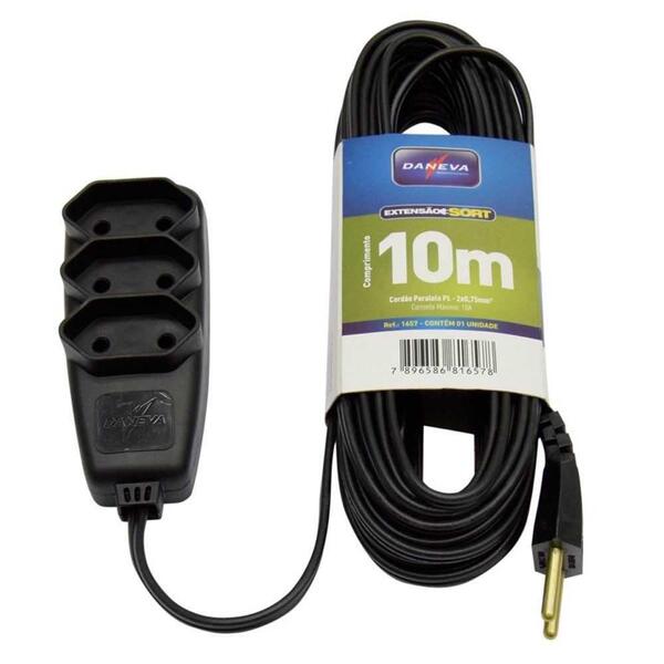 Extensao Eletrica Sort Economic 10 Metros 3 Tomadas Daneva