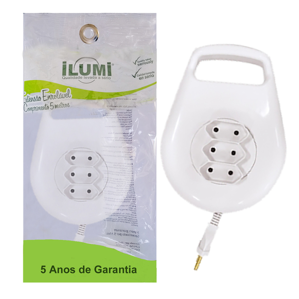 Extensão Enrolavel Cordão Paralelo 2p 5m - Branca
