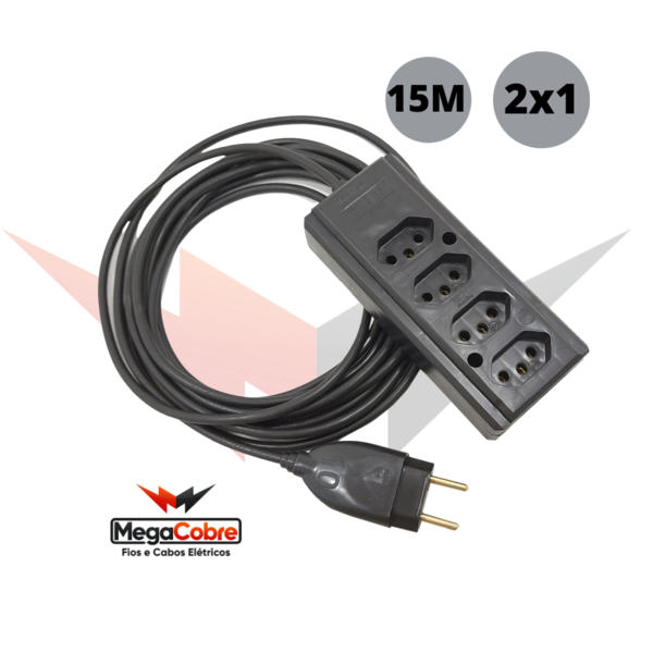 Extensão Quadrupla Cabo Pp 2x1,0mm De 15 Metros