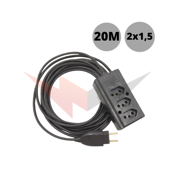 Extensão Tripla De Tomada Cabo Pp 2x1,50mm Com 20 Metros