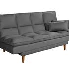 Fá Cama Andorra Com Banqueta Suede Cinza 3 Posições Pés Madei