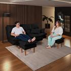 Fá Cama Andorra Com Banqueta Suede Preto 3 Posições Pés Madei