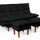 Fá Cama Andorra Com Banqueta Suede Preto 3 Posições Pés Madei