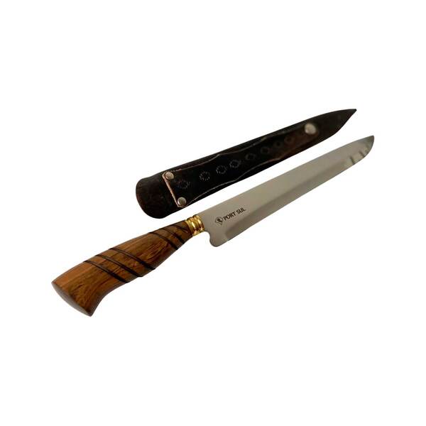 Faca 7" Forjada Aço Inox Cabo De Madeira C/ Bainha De Couro