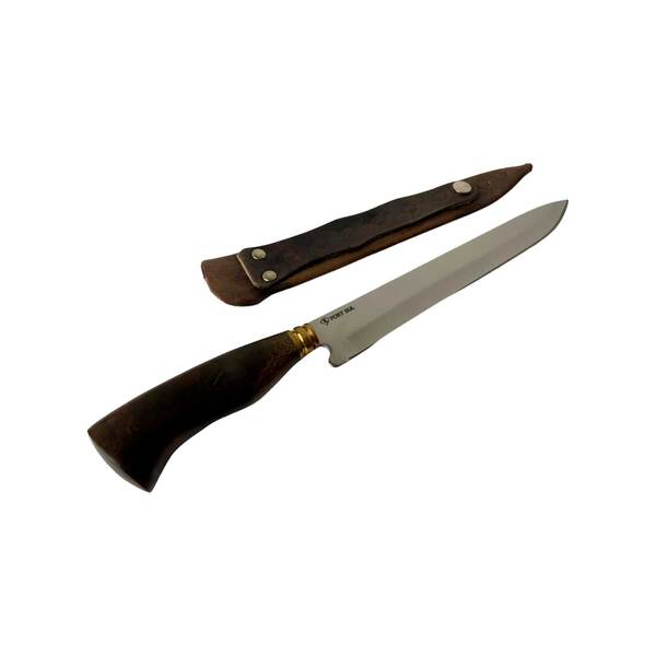 Faca 9" Forjada Aço Inox Cabo De Madeira C/ Bainha De Couro