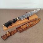 Faca Aço Damasco 10' Padrão Ladder Artesanal Churrasco Cabo M