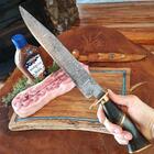 Faca Aço Damasco 10' Padrão Ladder Artesanal Churrasco Cabo M