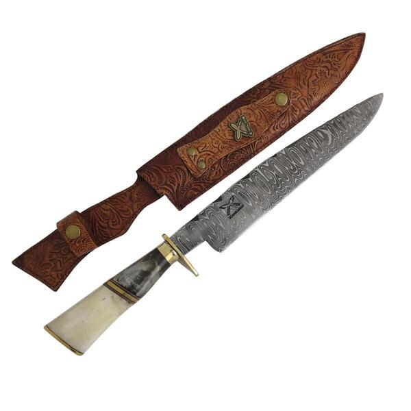 Faca Aço Damasco 10' Padrão Ladder Artesanal Churrasco Cabo M