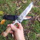 Faca Aço Inox  8'' Com Bainha Couro E Pelo Cabo de Madeira Cl