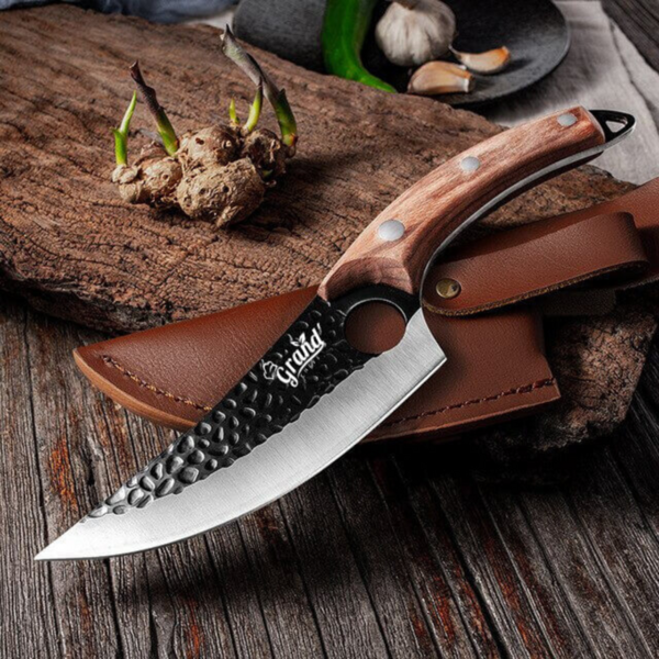 Faca Artesanal Damasco 6 28 Cm Cabo Madeira Aço Inox Acabamen