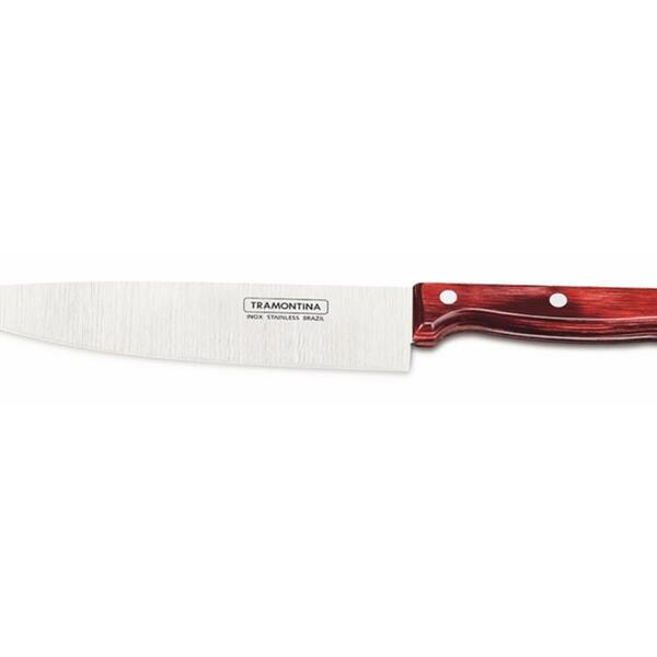Faca Chef 8 Polywood Vermelho Lamina De Aco Inox E Cabo De Ma