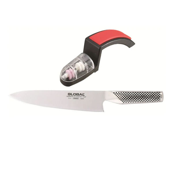 Faca Chef em aço inox 20cm + Amolador para faca 2 estágios Gl