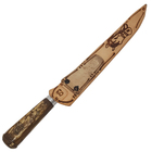 Faca Churrasco Aço Carbono Cabo Desenhado Bainha Couro 9''