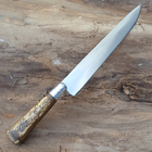 Faca Churrasco Aço Carbono Cabo Desenhado Bainha Couro 9''