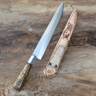 Faca Churrasco Aço Carbono Cabo Desenhado Bainha Couro 9''