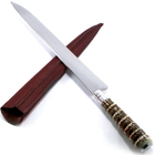 Faca Churrasco N 8 Aço Inox Cabo Rabo De Tatu Bainha Couro