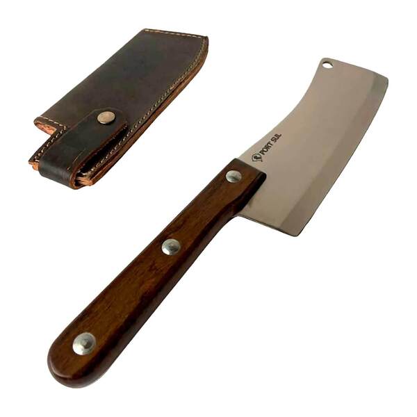 Faca Cutelo Gourmet Com Furo Aço Inox 19cm X 6cm C/ Bainha