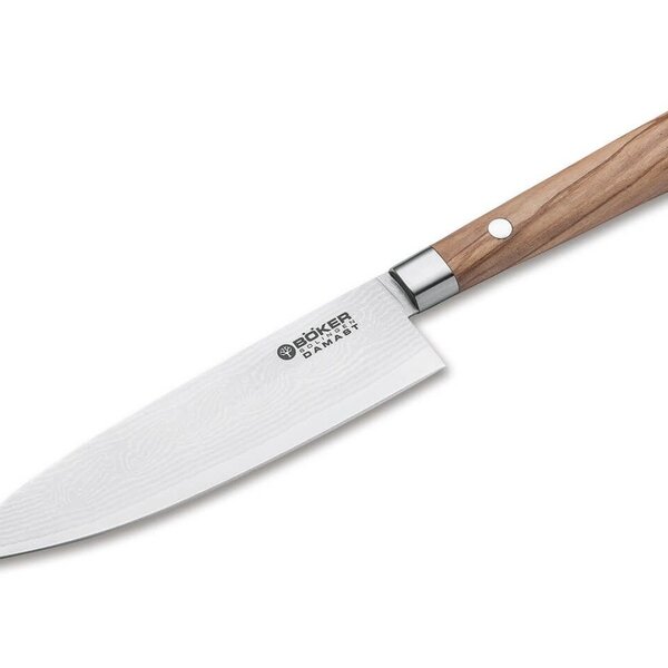Faca De Chef 16cm Böker Damast Olive Com Cabo Em Madeira E Lâ
